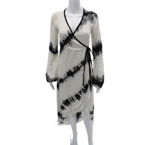 Mijo Women Wrap Maxi Dress Black V Neck Tie Long Sleeve Size P2XL